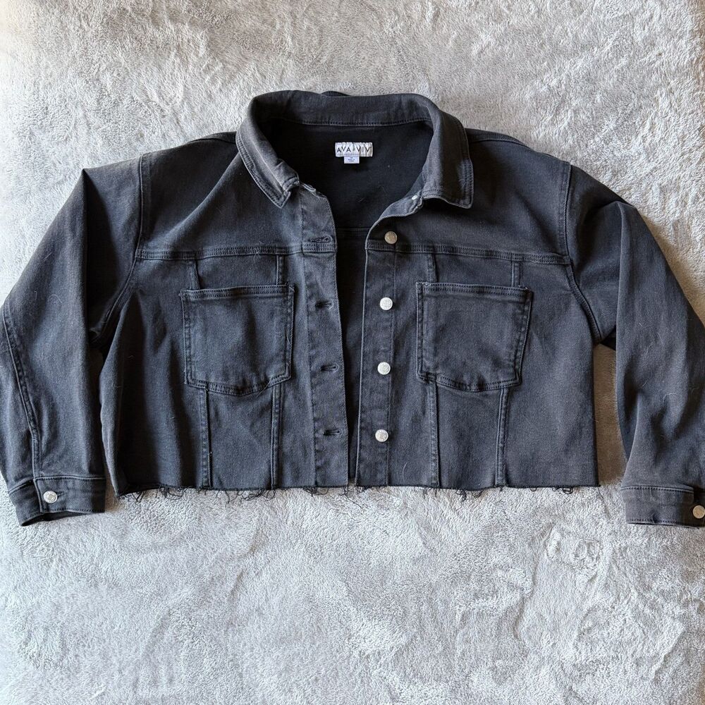 Ava & Viv Cropped Black Denim Jacket Size 1X